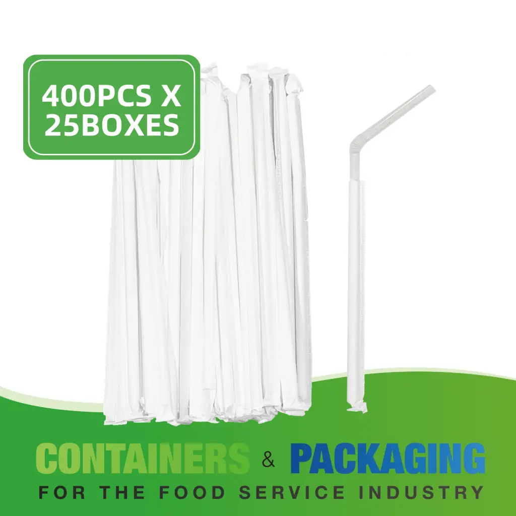 7.75" CLEAR FLEXIBLE JUMBO STRAWS CLEAR PAPER WRAPPED