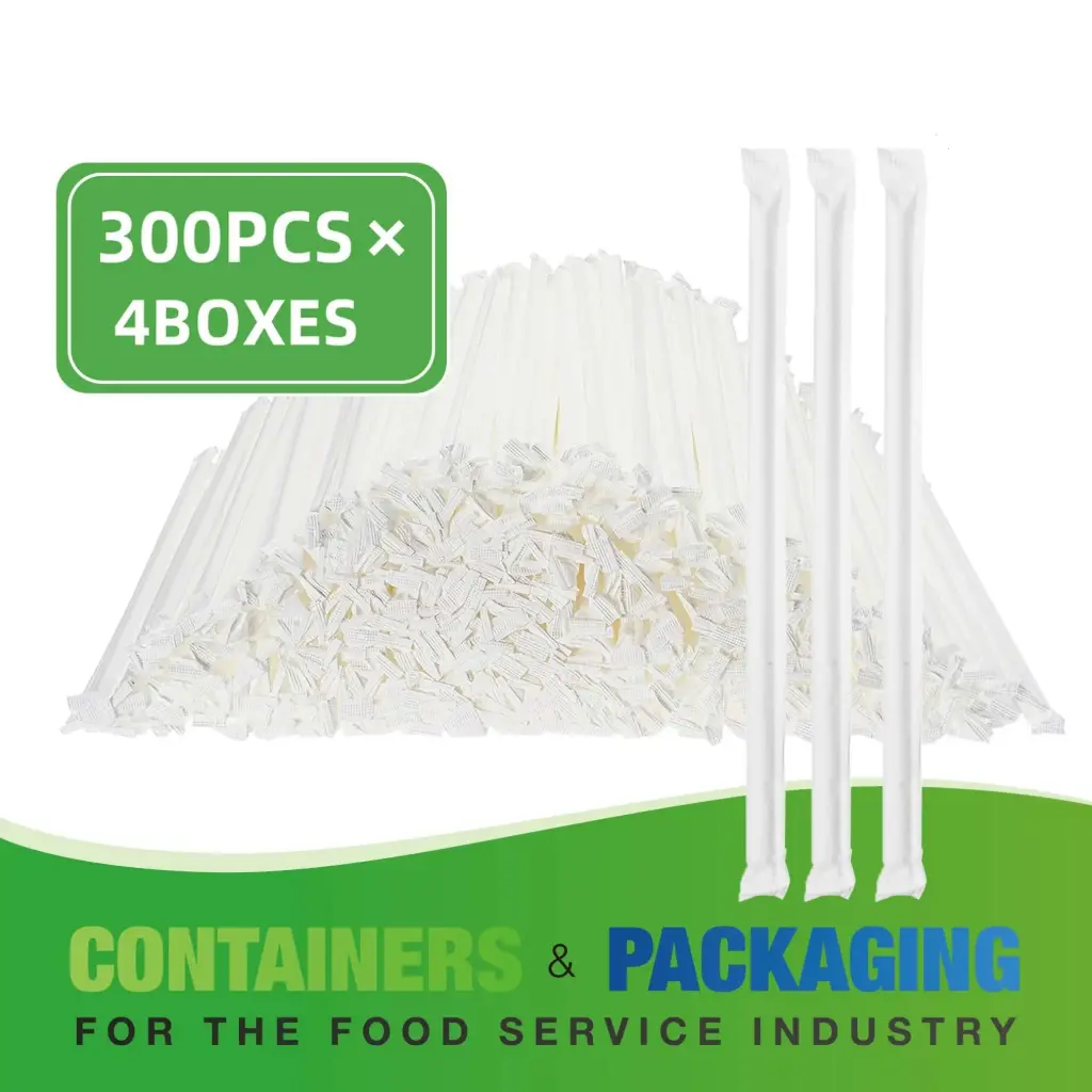 10.25" PLASTIC GIANT STRAWS CLEAR PAPER WRAPPED