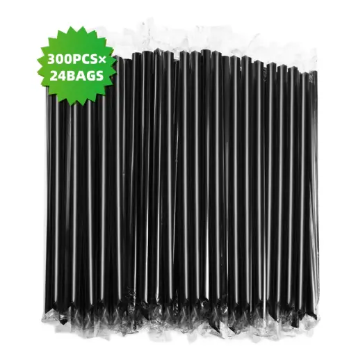 8" black straw BLACK FILM WRAPPED