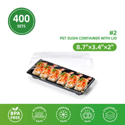 #02 SUSHI  CONTAINER WITH LID 8.7"×3.4"×2" 
